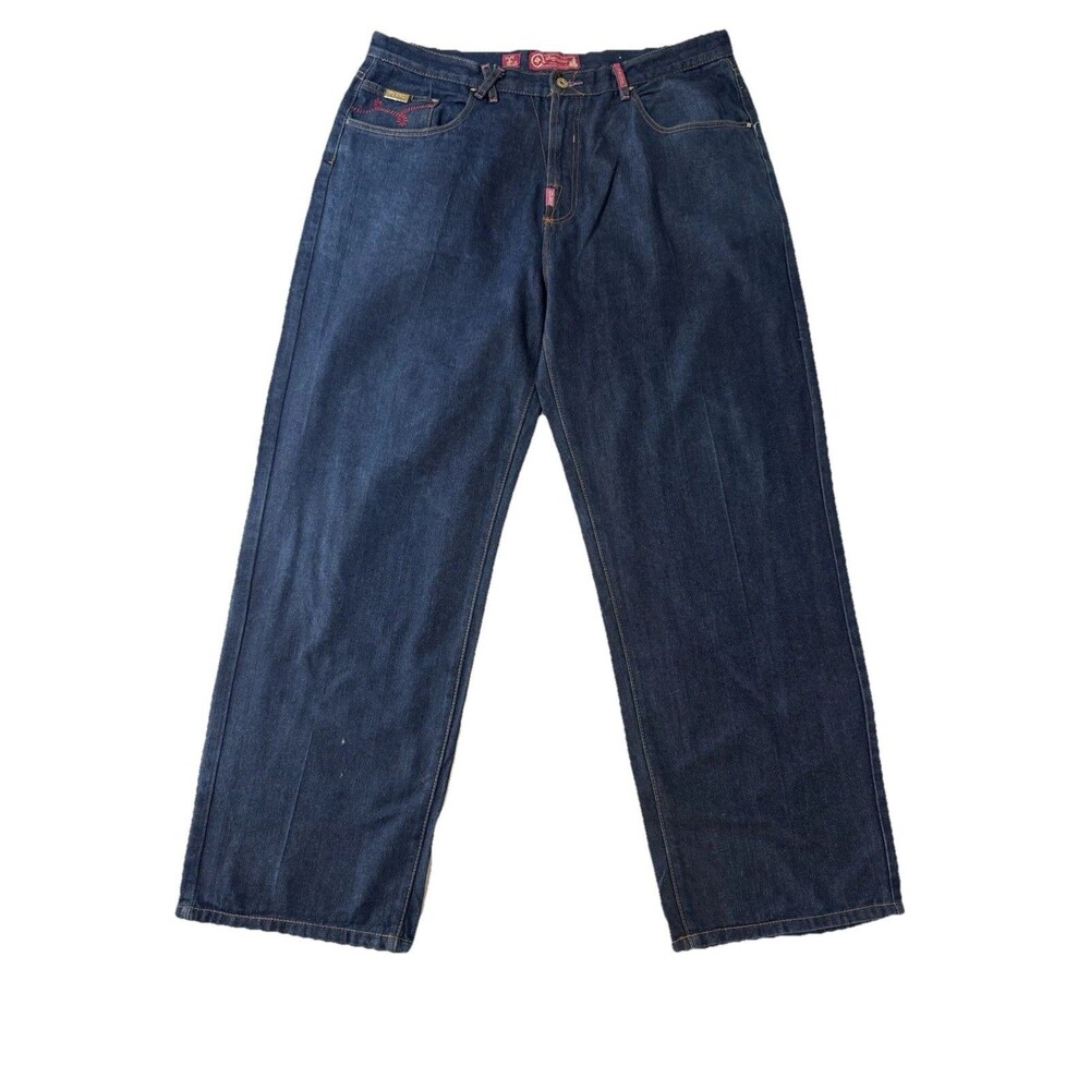 LRG Mens Baggy Loose Fit 100% CottonStraight Leg Embroidered Jeans Blue Sz 42x32
